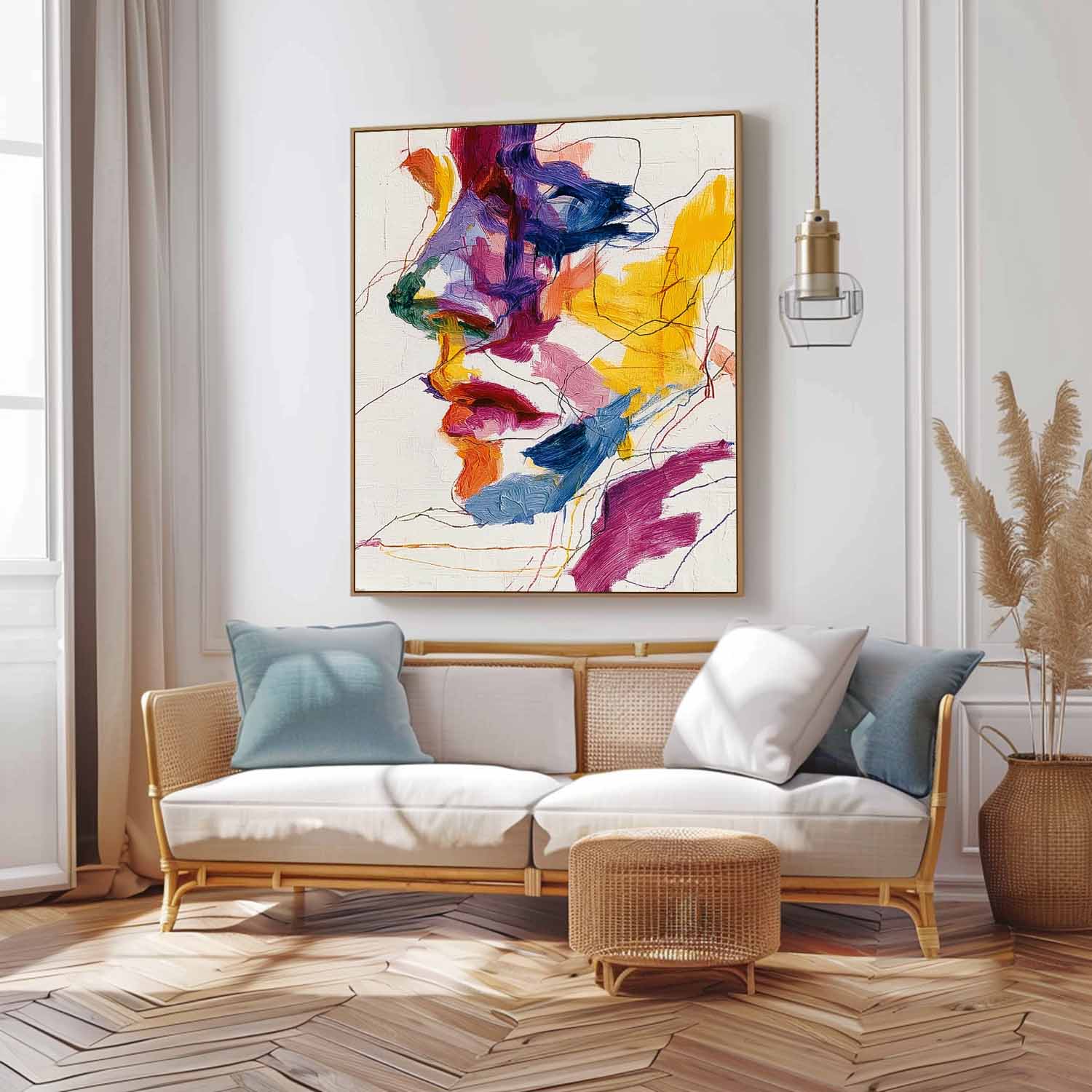 Large Graffiti Figure Wall Art Color Abstract Side Face Painting Canvas Original Line Facial Features Artwork