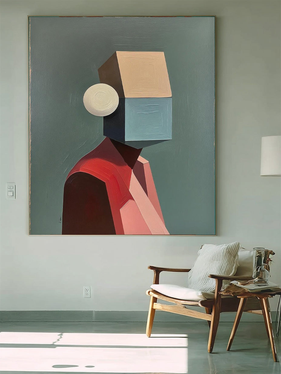 Original Large Abstract Figure Wall Art Textured Geometric Shapes People Painting Canvas Home Decor