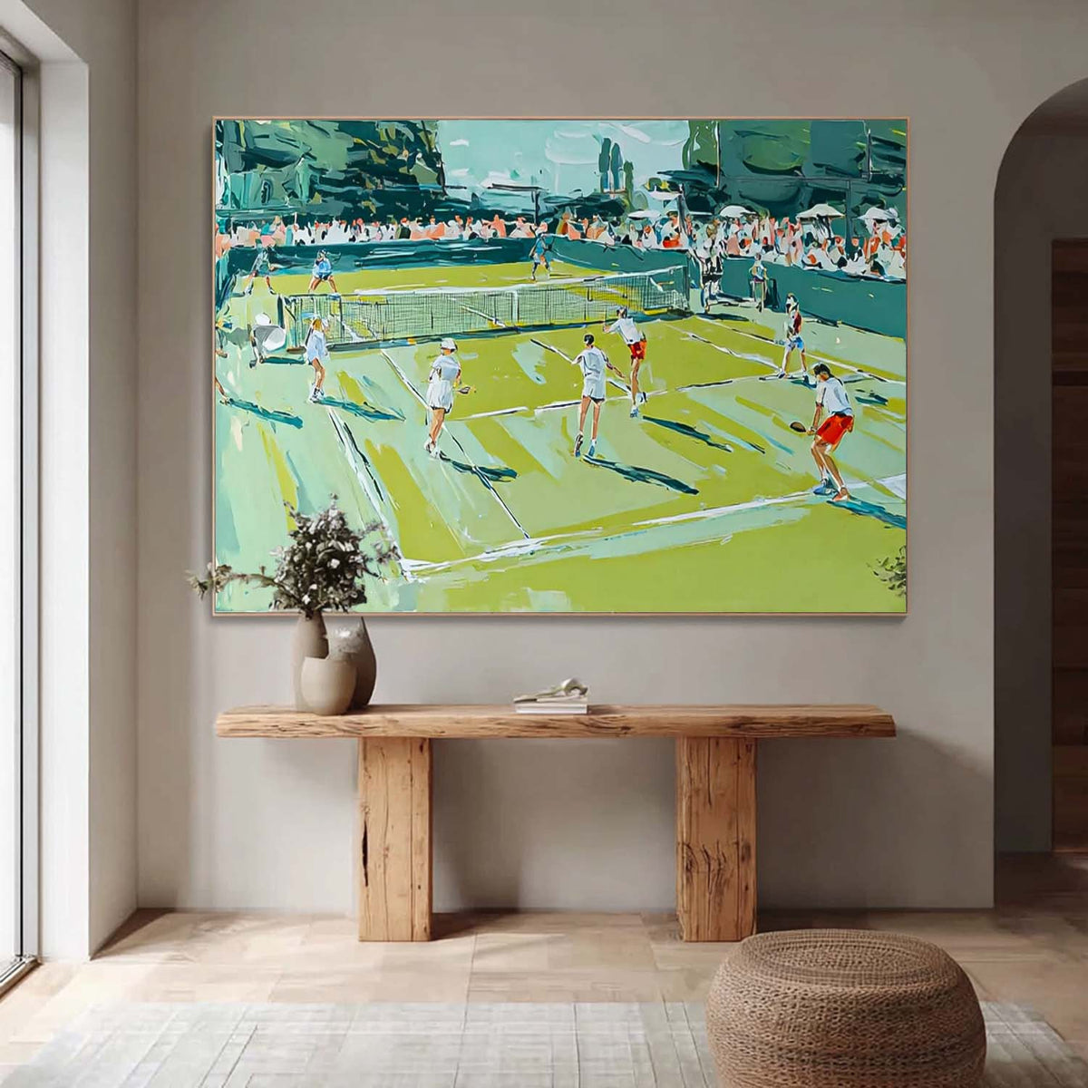 Textured Wall Art Large Green Tennis Court Painting Abstract Tennis Sports Art On Canvas Tennis Lovers Gift