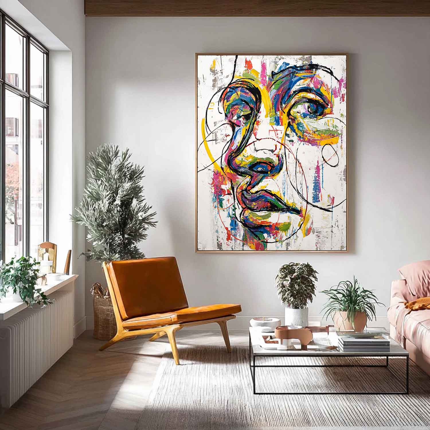 Large People Wall Art Color Abstract Side Face Oil Painting Canvas Original Facial Features Artwork