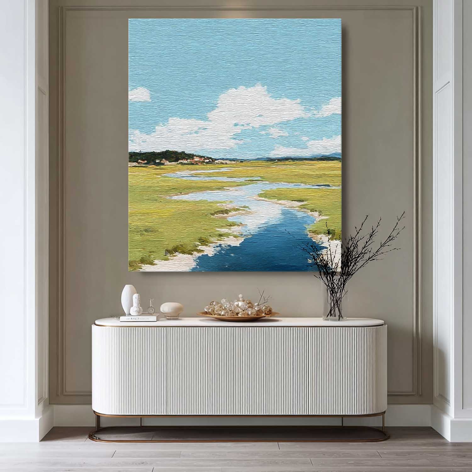 Abstract Vllage Scenery Oil Painting Framed Tranquil Landscape Artwork Large Wall Art Home Decor
