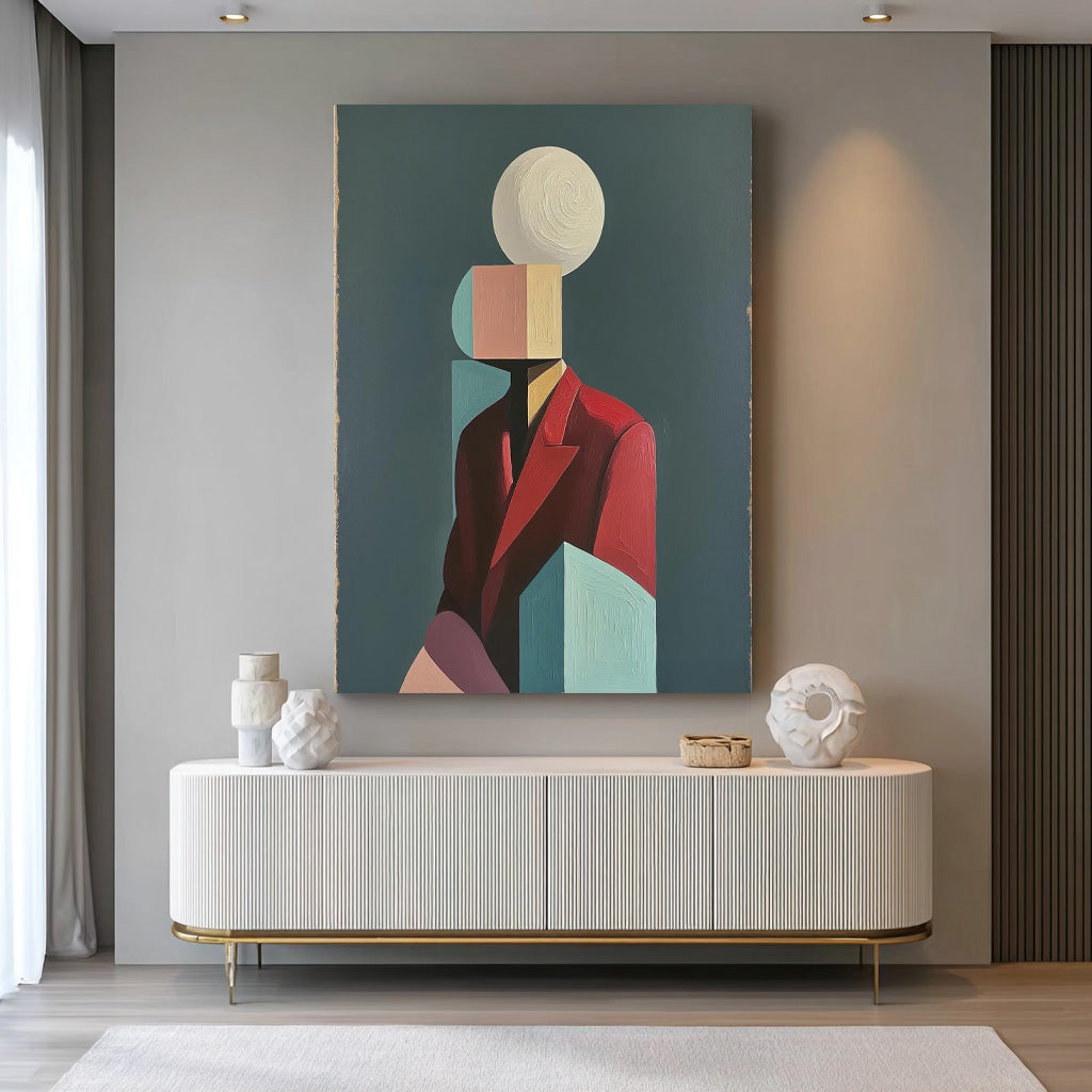 Textured Geometric Shapes People Painting Canvas Original Large Abstract Figure Wall Art Home Decor