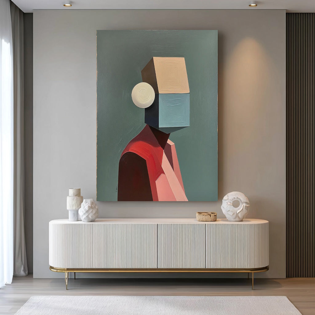 Original Large Abstract Figure Wall Art Textured Geometric Shapes People Painting Canvas Home Decor