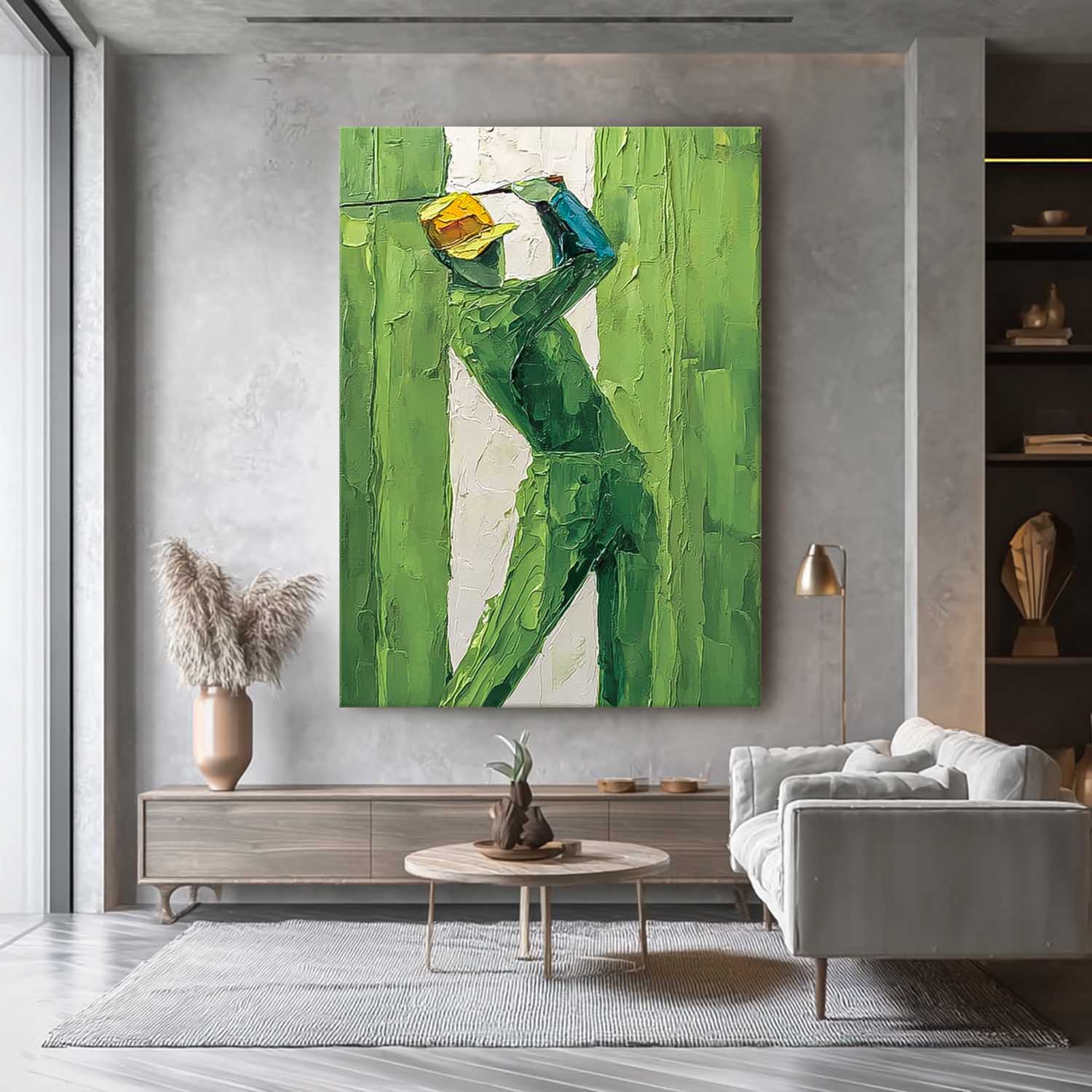Large People Wall Art Abstract Playing Golf Oil Painting Canvas Original Golf Sports Artwork Home Decor、