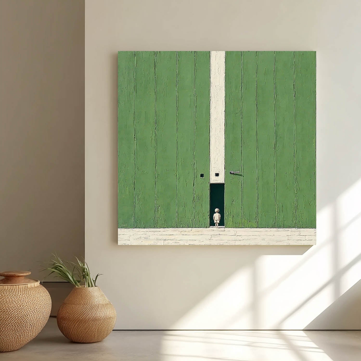 Abstract Acrylic painting Original Green Doorway Wall Art Large Architectural Door Painting Framed