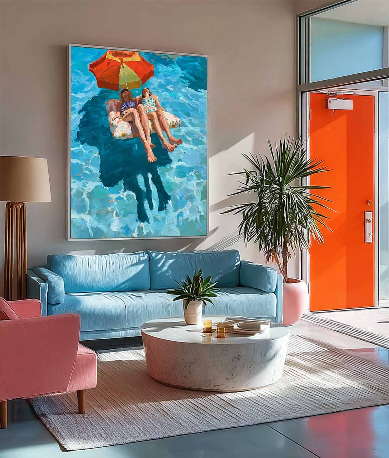 Original Diving Wall Art Abstract Lady playing In Water Oil Painting Canvas Modern Swimming Artwork