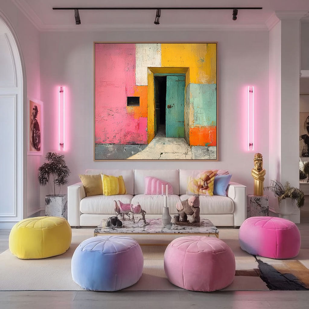 Abstract Acrylic painting Original Vibrant Doorway Wall Art Large Architectural Door Painting Framed