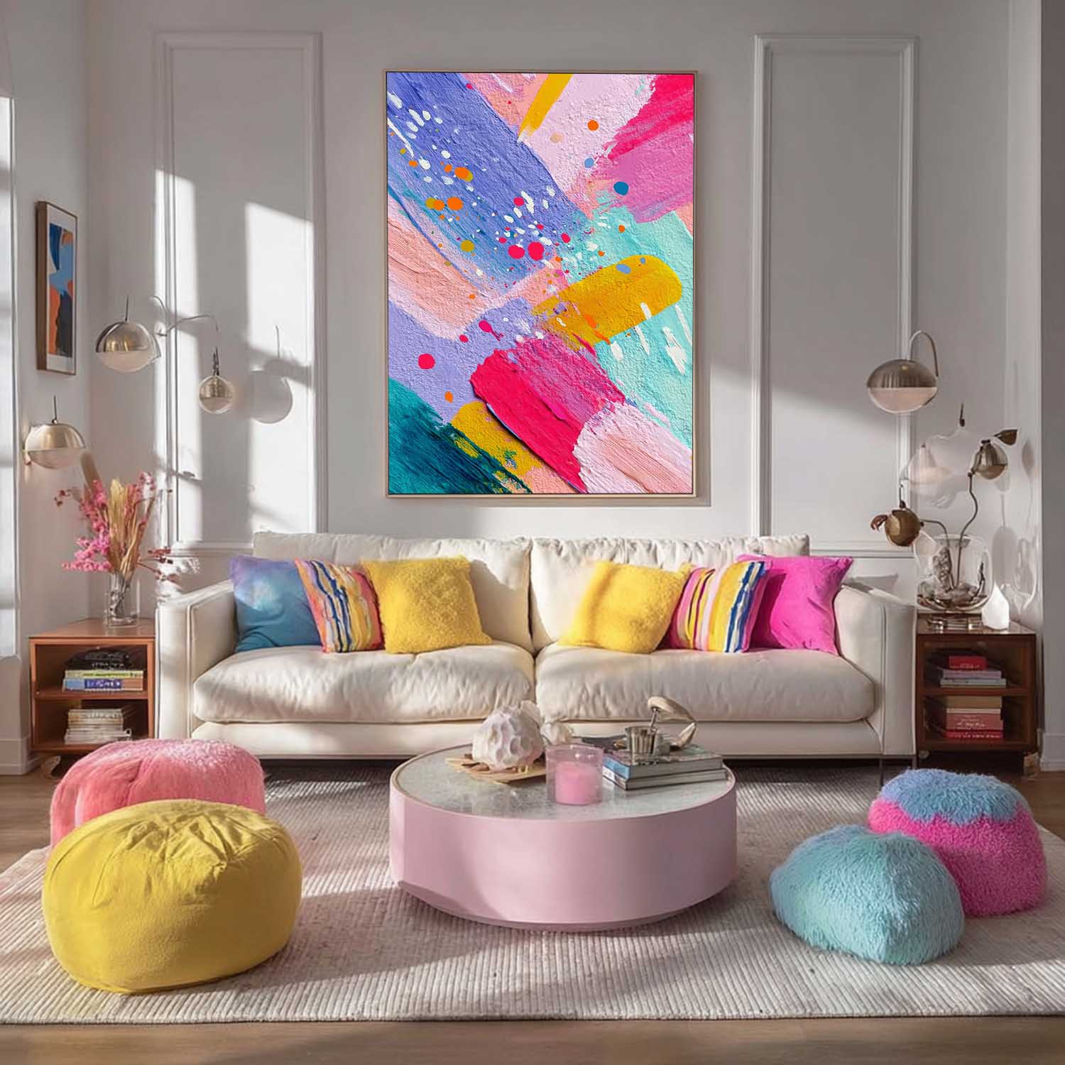 Colorful Abstract Painting Modern Wall Art Decor Textured Brushstrokes Handmade Canvas For Living Room