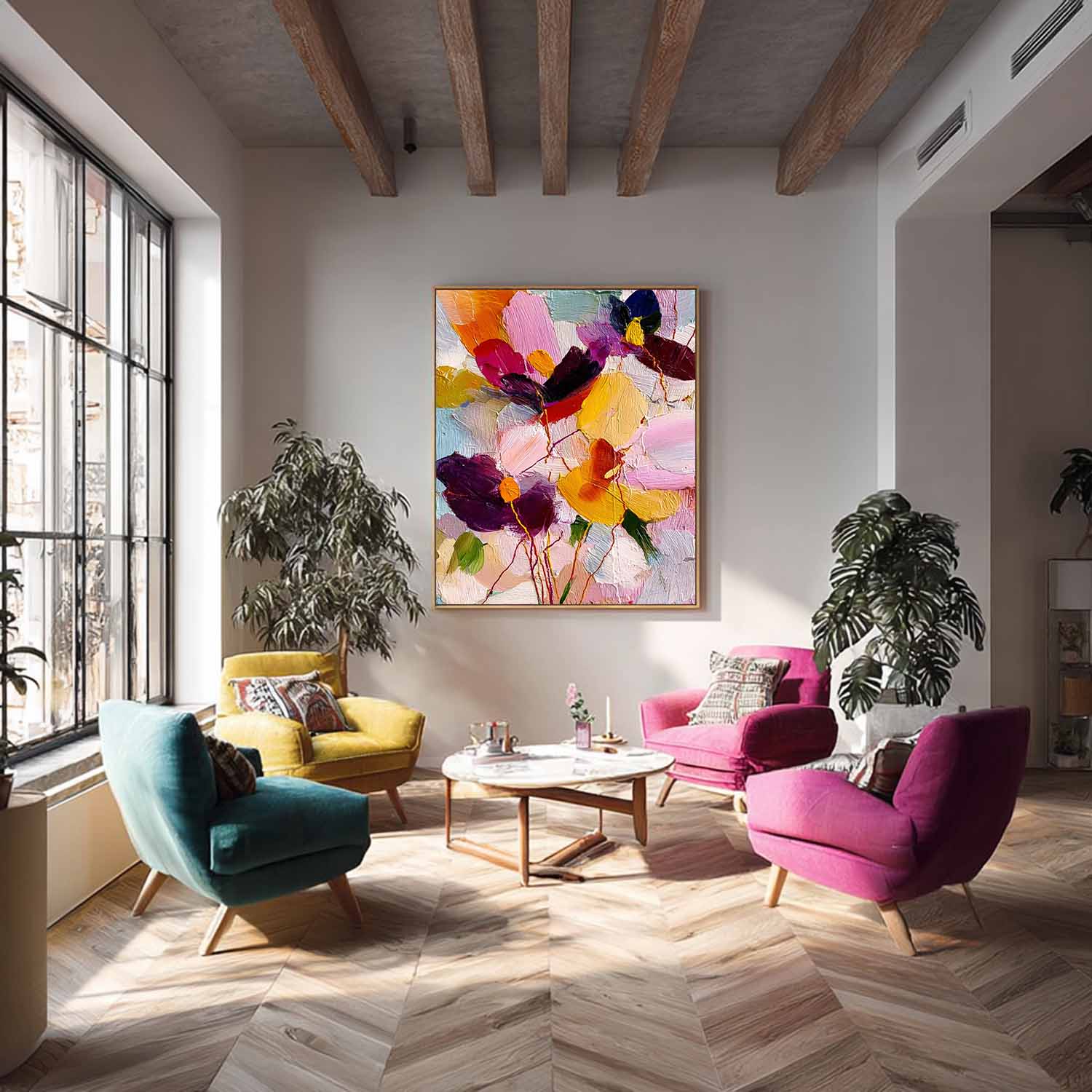 Original Graffiti Artwork Texture Plant Wall Art Large Color Flower Abstract Painting Canvas Home Decor