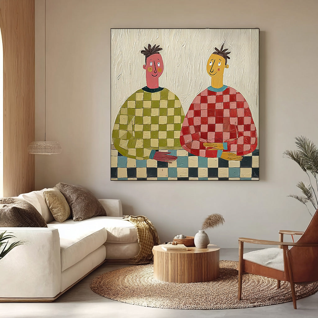 Original Textured People Painting Canvas Large Brothers Portrait Wall Art  Figure Oil Painting Home Decor