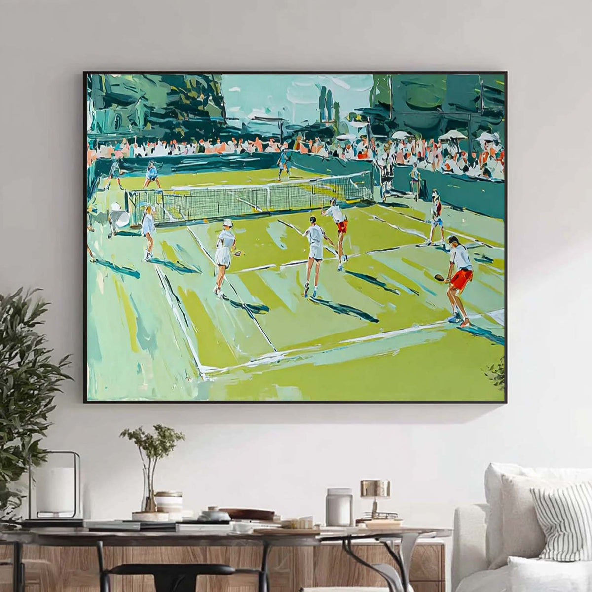 Textured Wall Art Large Green Tennis Court Painting Abstract Tennis Sports Art On Canvas Tennis Lovers Gift