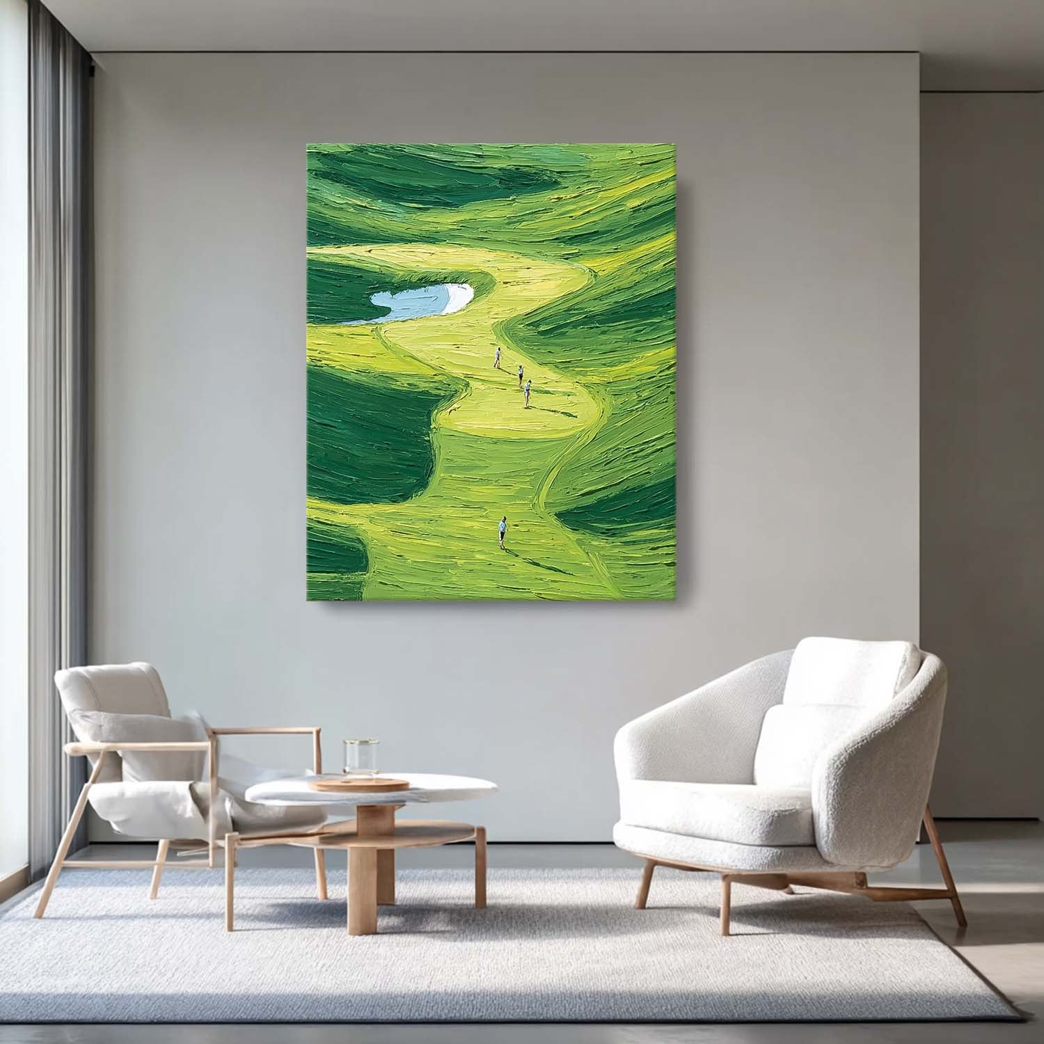 Large Green Hills Full Of Life Wall Art Abstract Pedestrians Strolling Oil Painting Canvas Original Artwork 