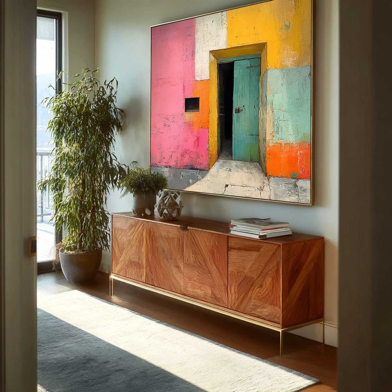 Abstract Acrylic painting Original Vibrant Doorway Wall Art Large Architectural Door Painting Framed