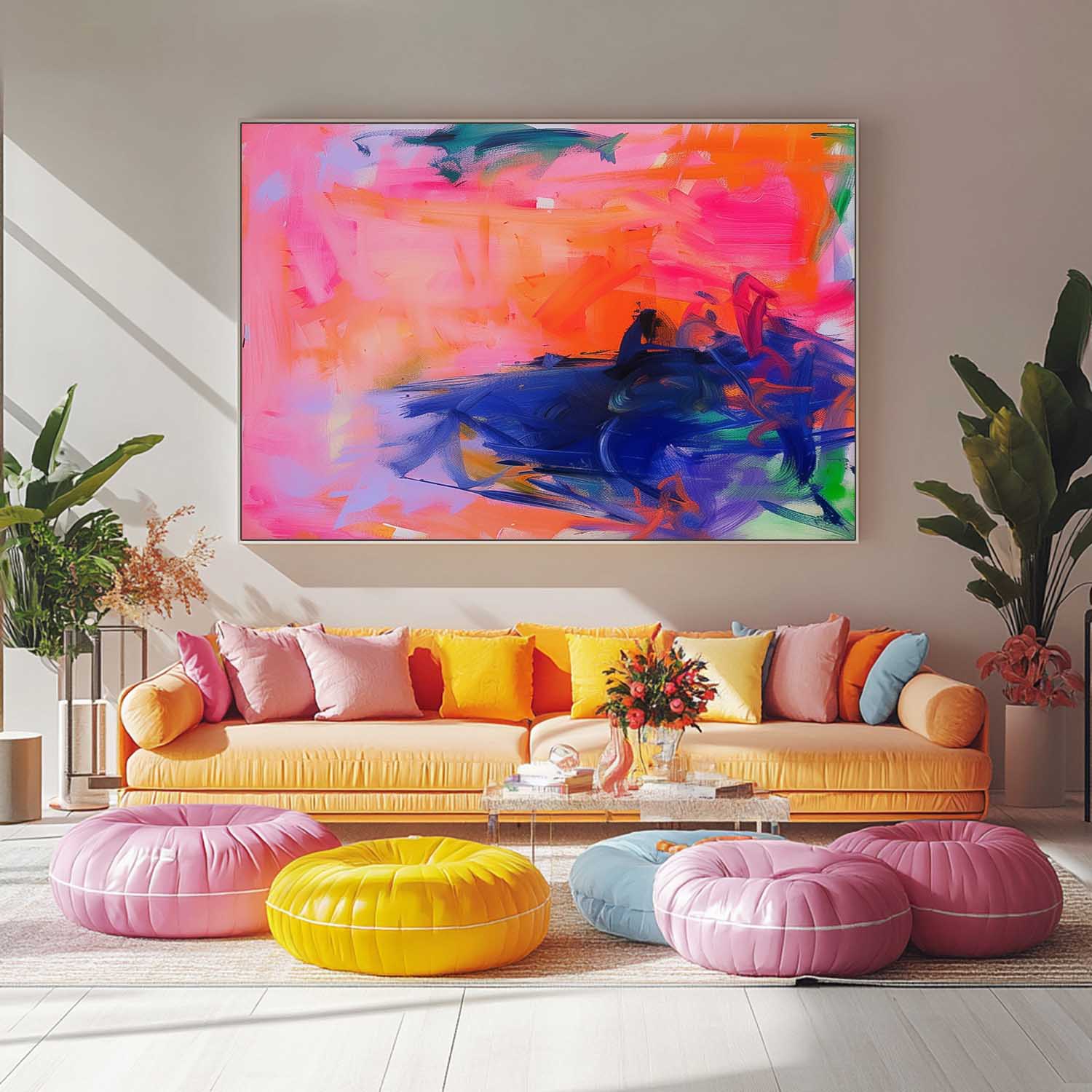 Abstract Expressionist Oil Painting Bold Color Blocking Wall Art Original Canvas For Contemporary Home Decor