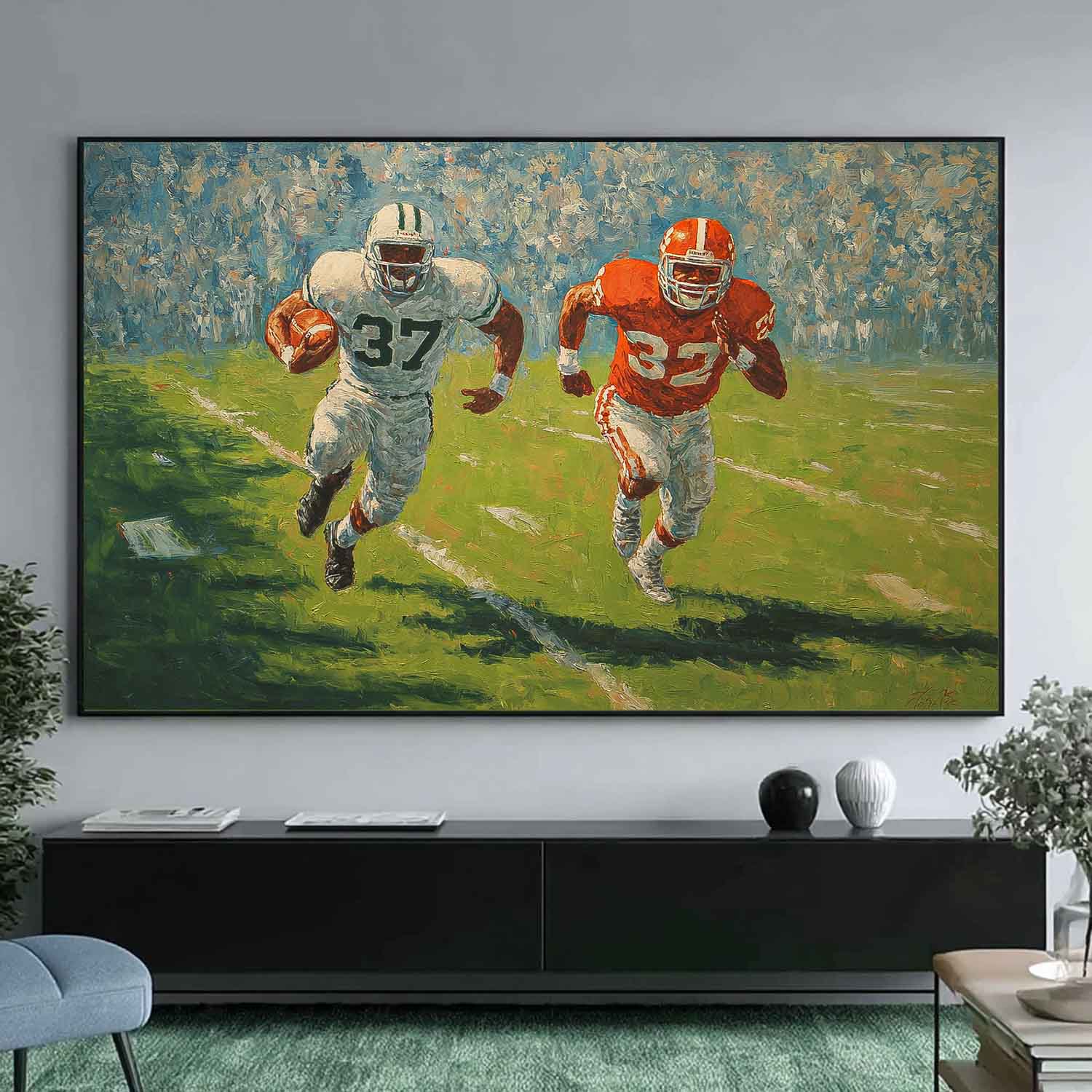 Original Rugby Canvas Wall Art Large Green 3D Texture Oil Painting Custom Work Gift  For Living Room