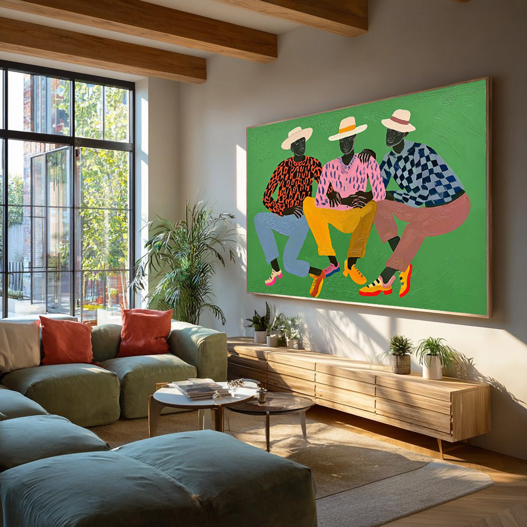 Large Brothers Portrait Wall Art  Figure Oil Painting Original Textured Three People Painting Canvas