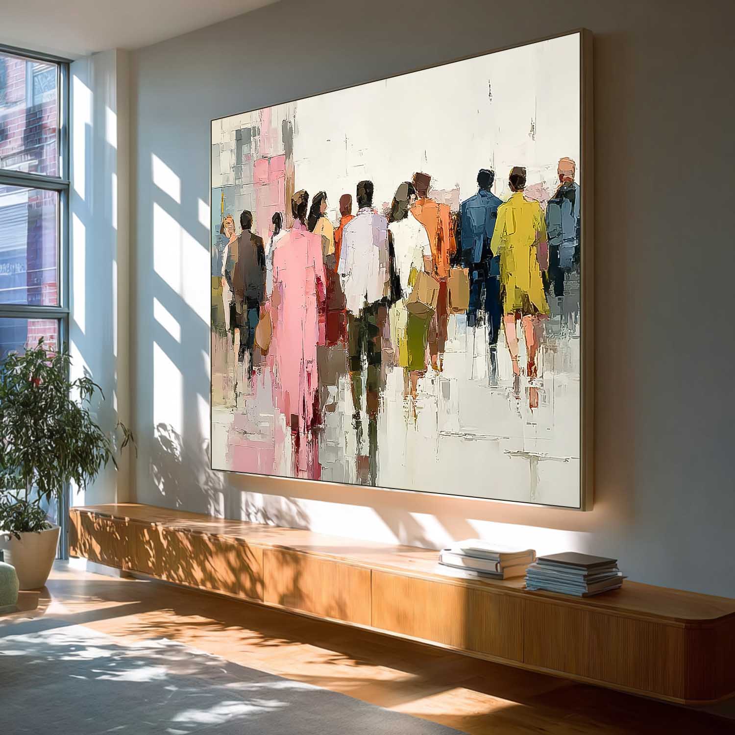 Abstract Figure Painting Canvas Large Multi-person Street Wall Art Original Passerby Features Artwork