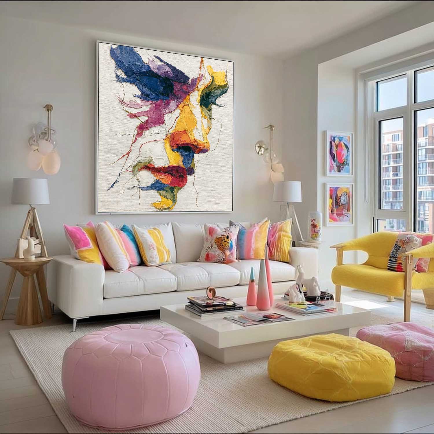 Large Graffiti Figure Wall Art Abstract Side Face Painting Canvas Original Line Facial Features Artwork