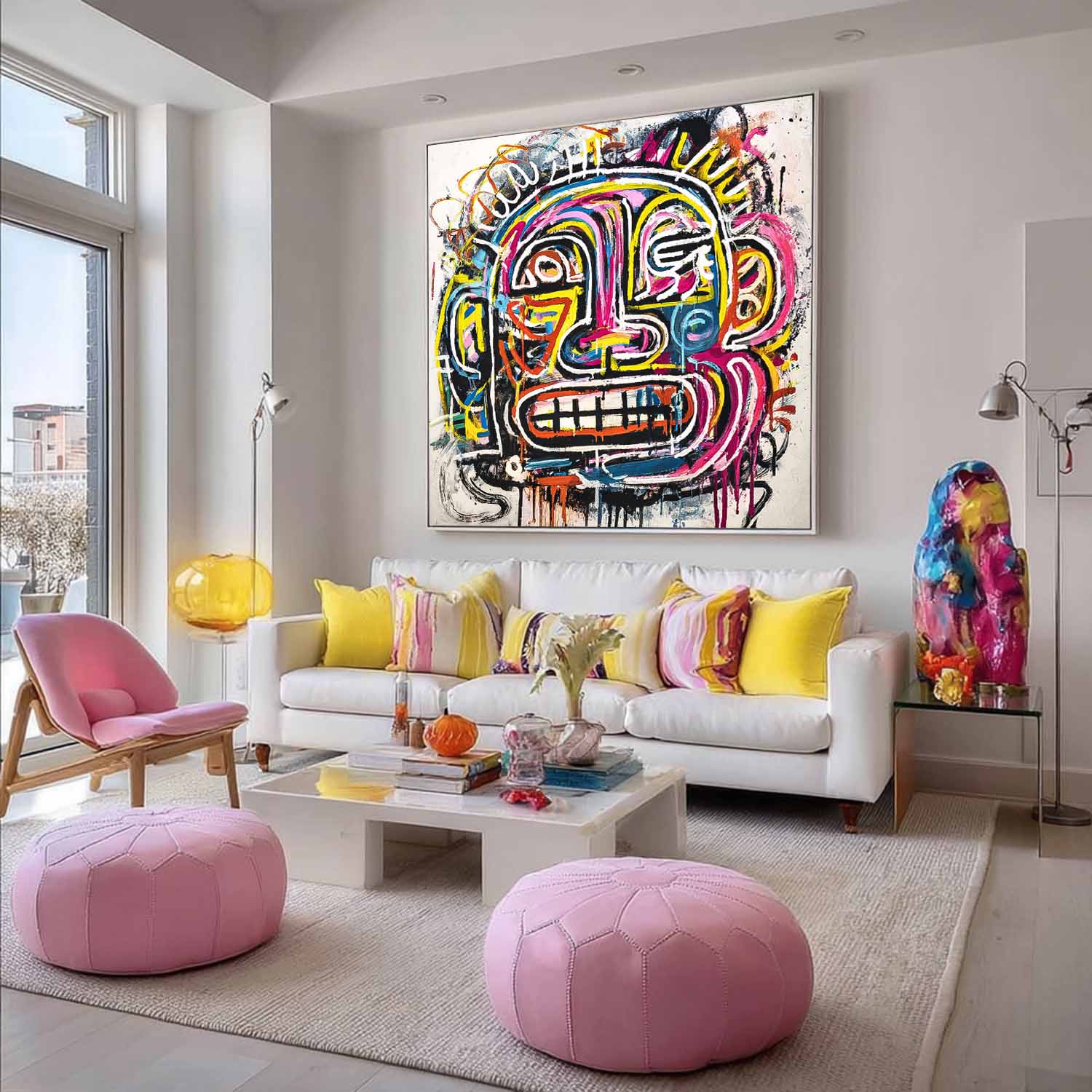 Original Colorful Face Painting Large Graffiti Face Wall Art Abstract Portrait Oil Painting On Canvas
