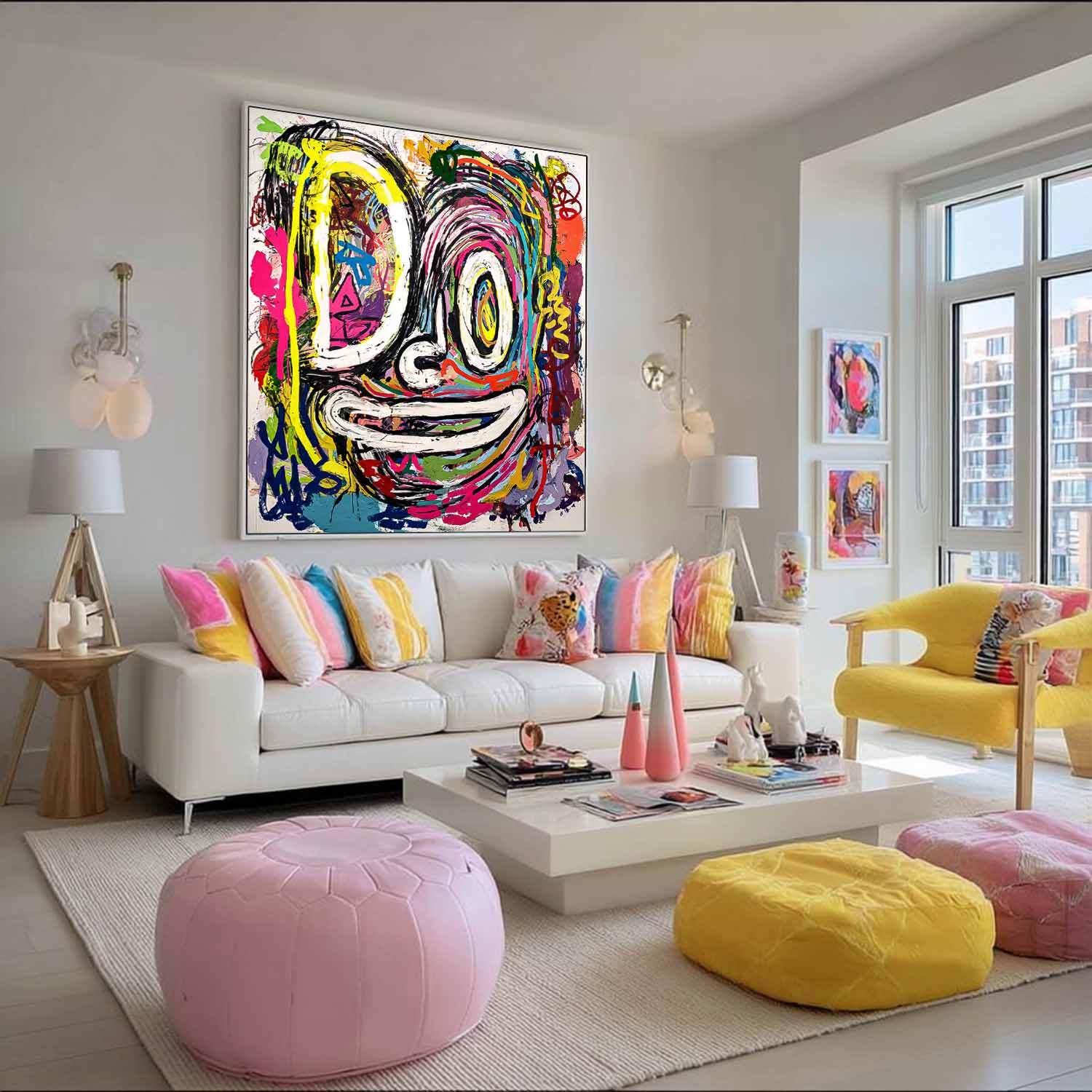 Abstract Portrait Oil Painting Large Graffiti Line Face Wall Art Original Colorful Face Painting On Canvas