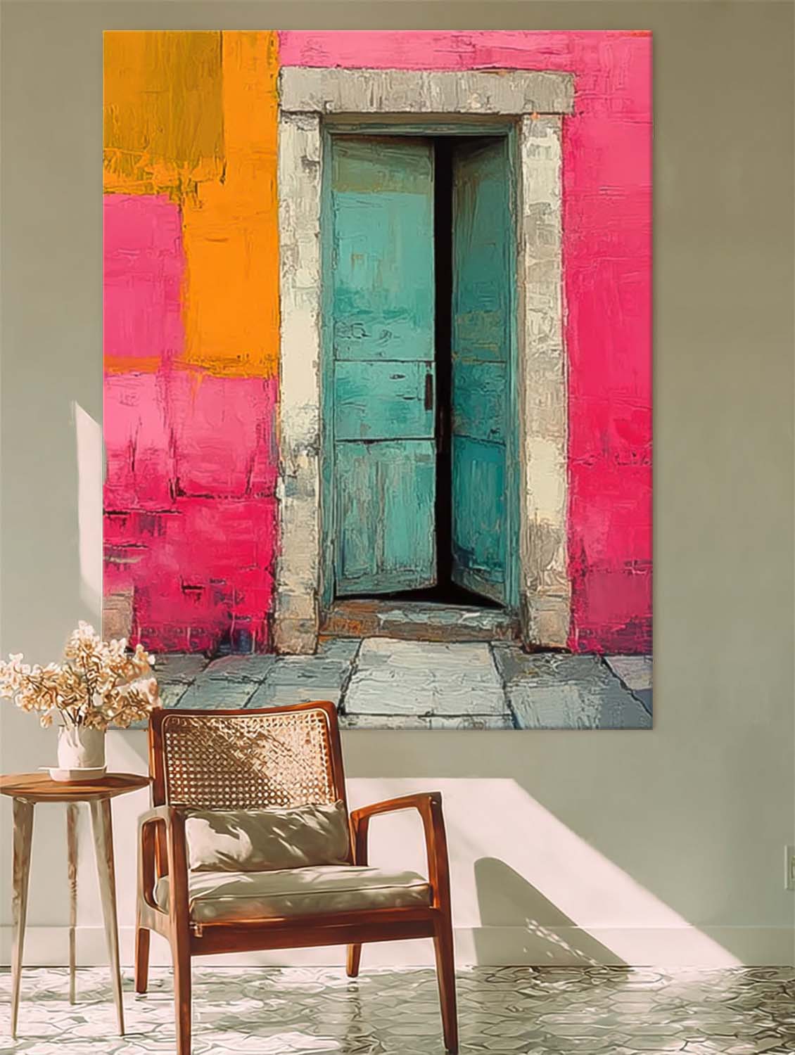 Large Architectural Door Painting Framed Original Vibrant Doorway Wall Art Abstract Acrylic painting