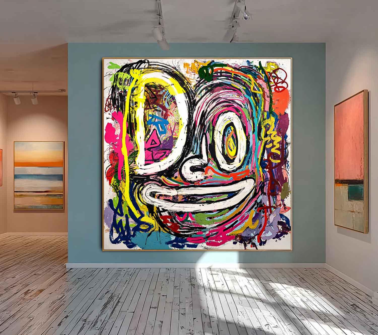 Abstract Portrait Oil Painting Large Graffiti Line Face Wall Art Original Colorful Face Painting On Canvas