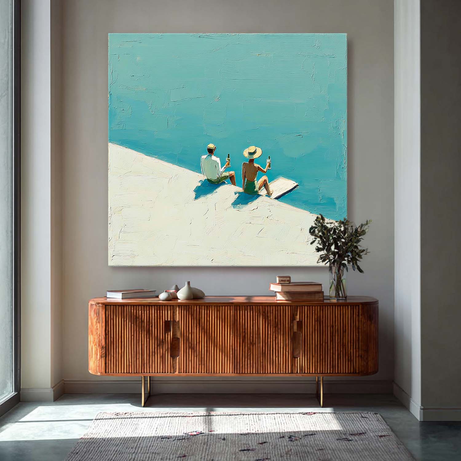 Seaside Holiday Style Landscape Painting Original Couple Oil painting Figures On The Beach artwork