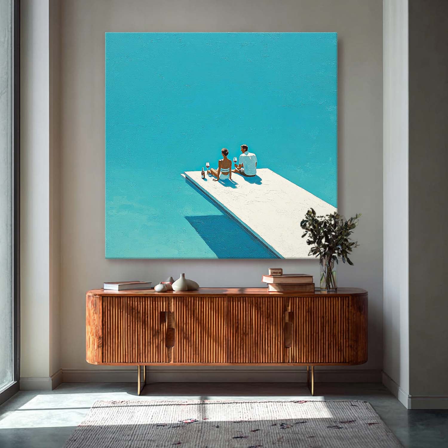 Landscape Painting Seaside Holiday Style Original Couple Oil painting Figures On The Beach artwork