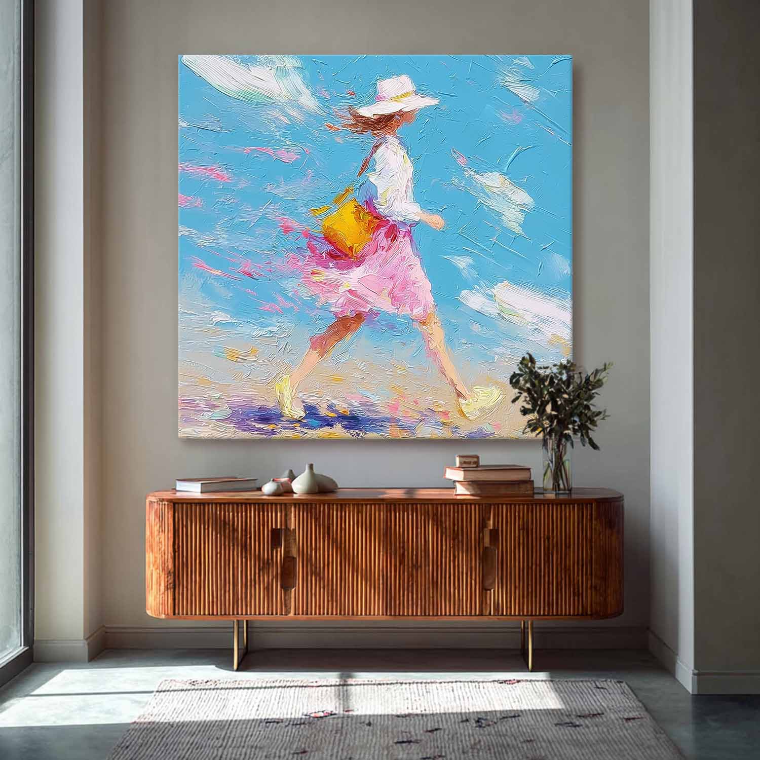 Contemporary Expressionist Palette Knife Painting Large Colorful Abstract Girl Wall Art Textured Acrylic painting