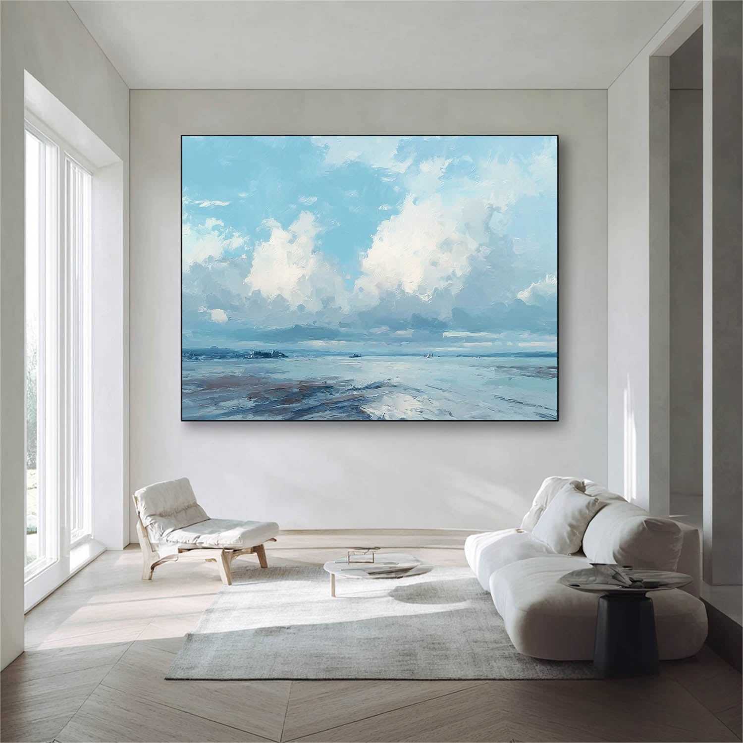 Blue Sky And White Clouds Painting Abstract Tranquil Sea View Landscape Large Texture Scenery Wall Art