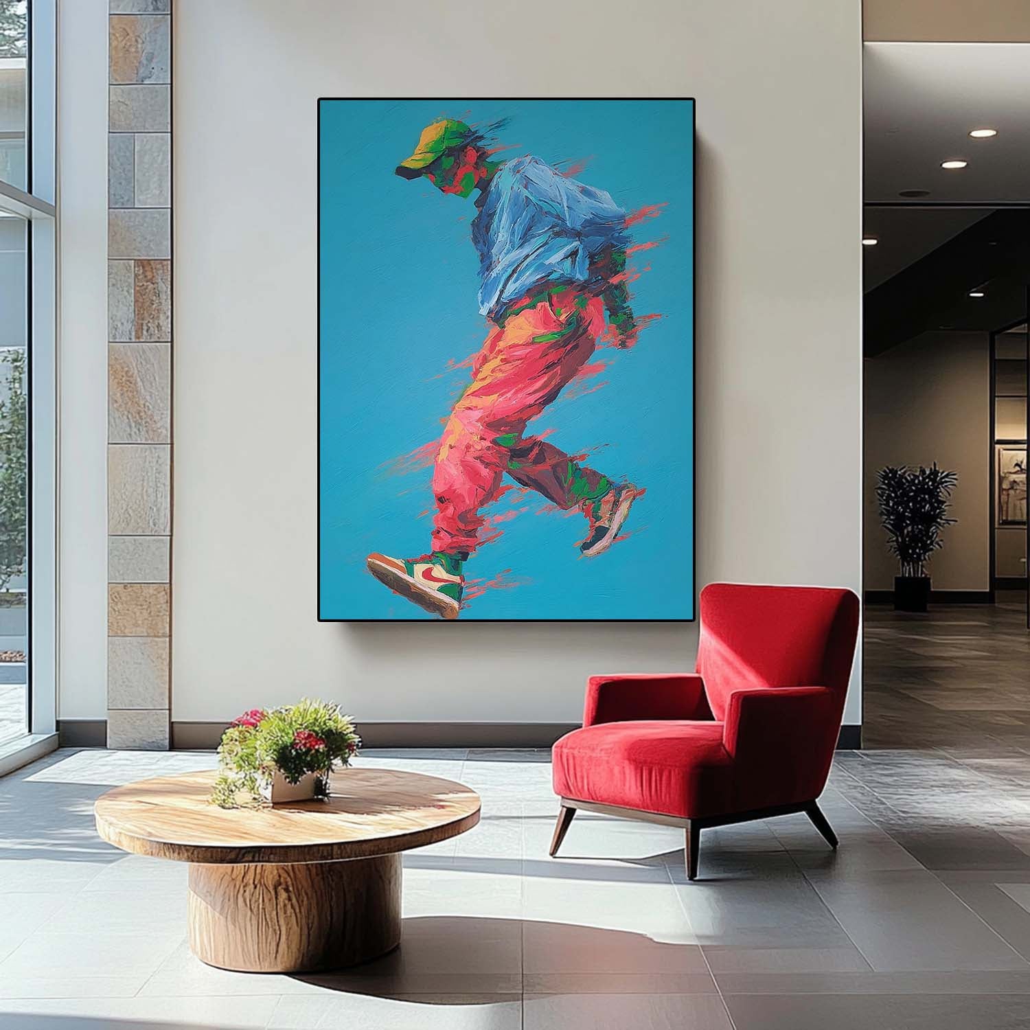 Abstract Motion Figure Colorful Urban Artwork Dynamic Running Man Impasto Painting Energetic Sport Wall Art