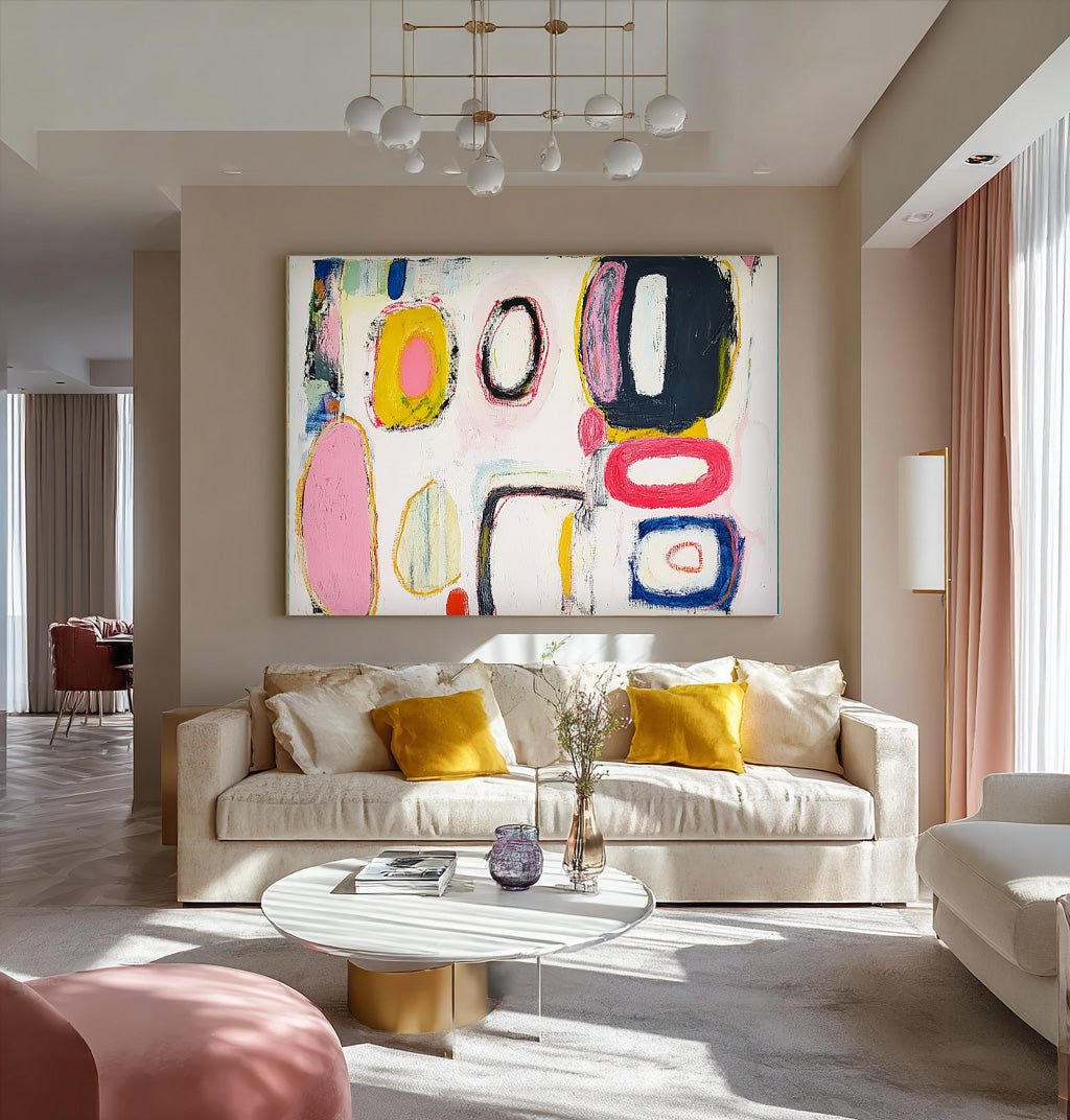 Modern Colorful  Artwork Original Irregular Geometric Circles Wall Art Abstract Graffiti Oil Painting