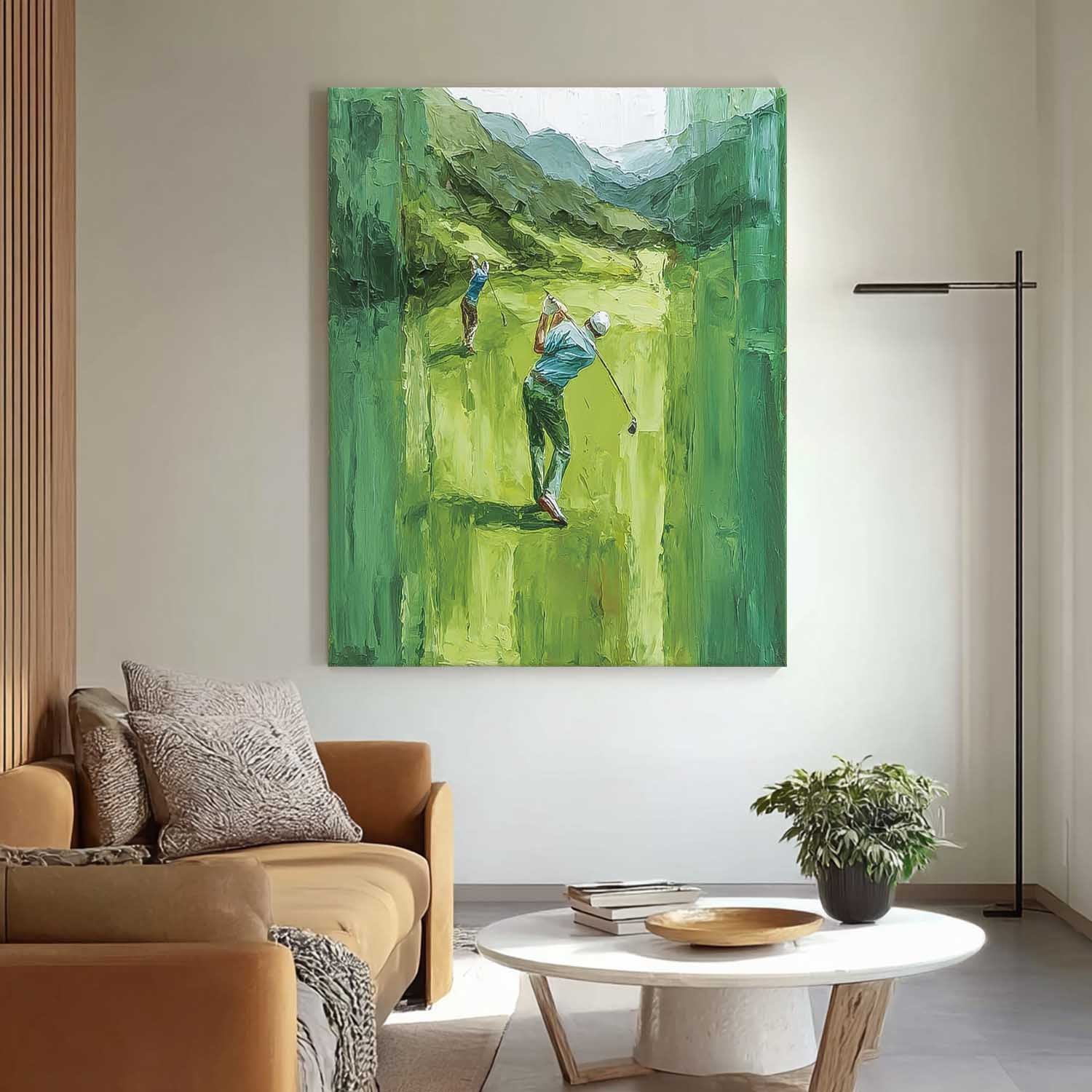 Large Green Hills Full Of Life Wall Art Abstract Golf Oil Painting Canvas Original People sports Artwork 