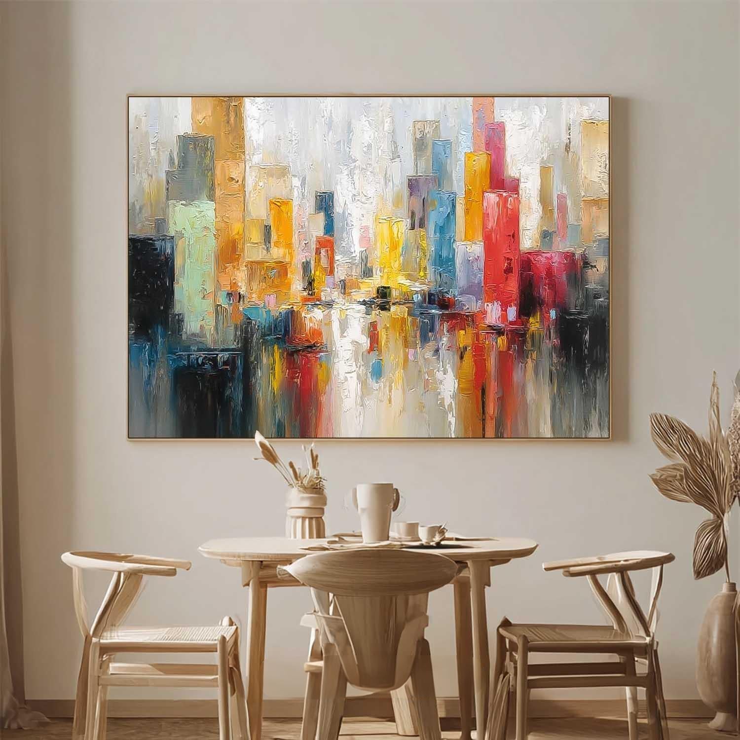 Modern Colorful Artwork Abstract City Oil Painting Texture Acrylic painting Original Wall Art Home Decor
