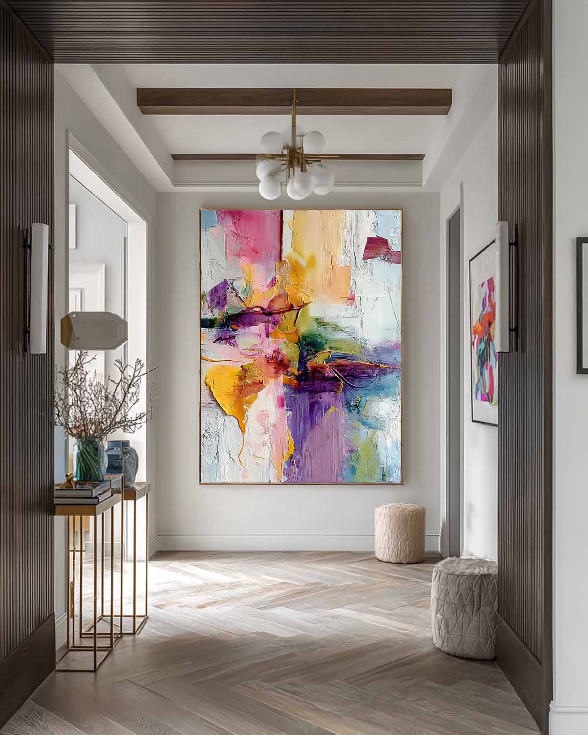 Original Scraper Oil Painting Bright Color Texture Acrylic painting Abstract Large Wall Art Fashion Art