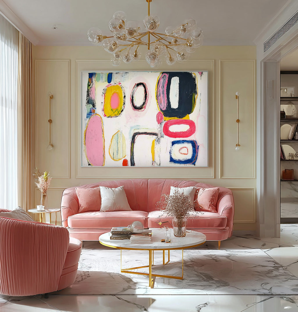 Modern Colorful  Artwork Original Irregular Geometric Circles Wall Art Abstract Graffiti Oil Painting