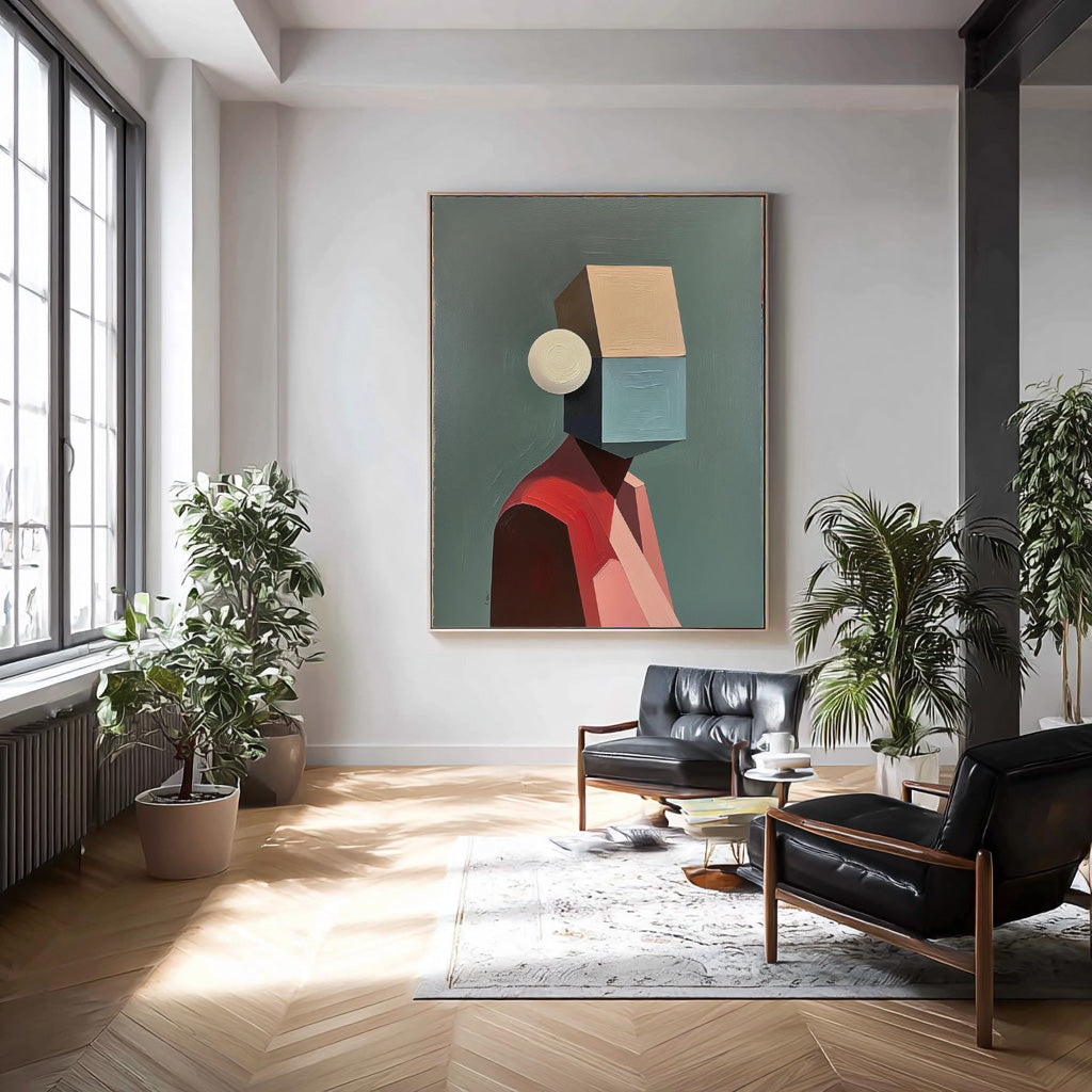 Original Large Abstract Figure Wall Art Textured Geometric Shapes People Painting Canvas Home Decor