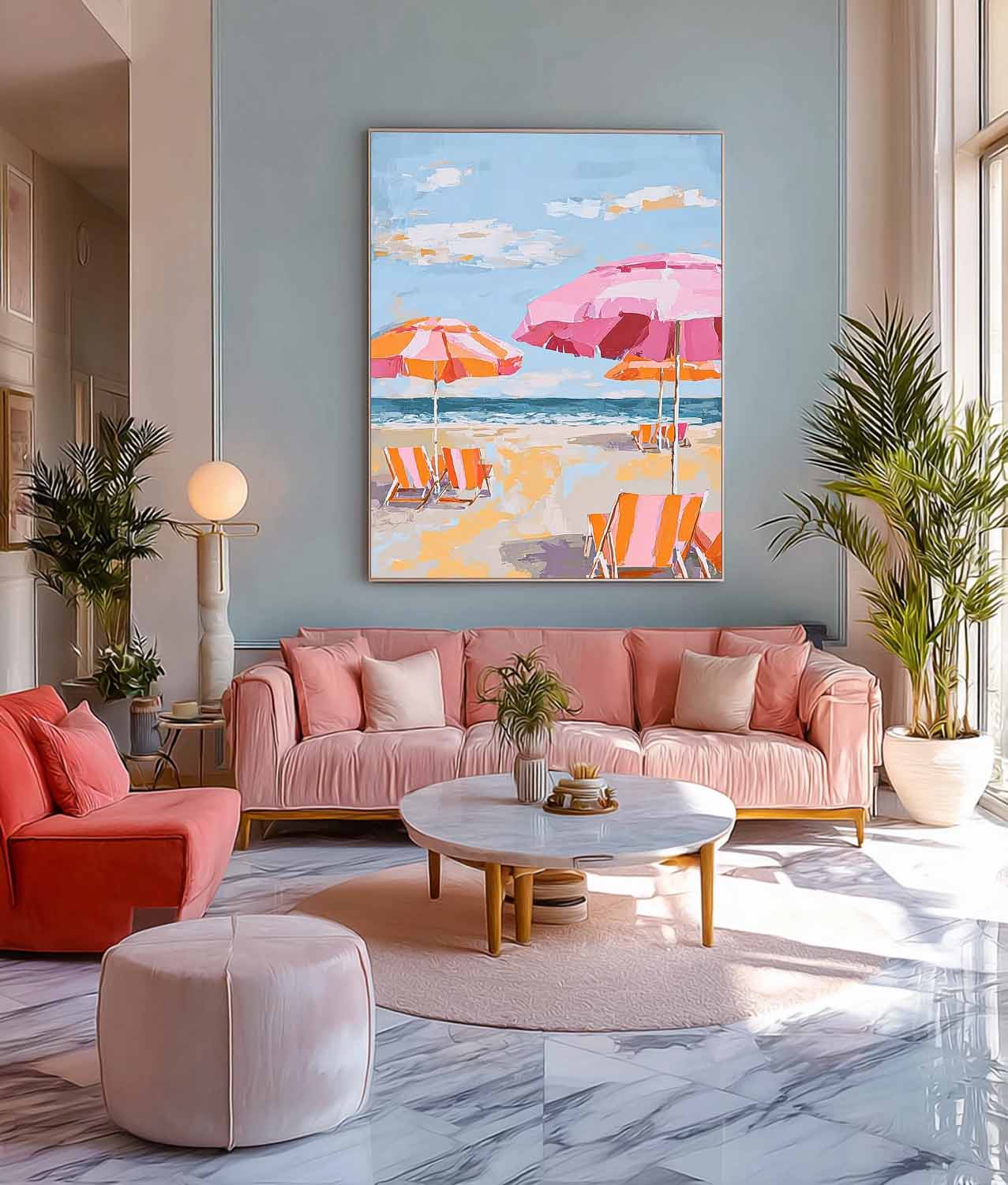 Colorful Seaside Landscape Artwork Abstract Beach Scenery Oil Painting Framed Large Wall Art Home Decor