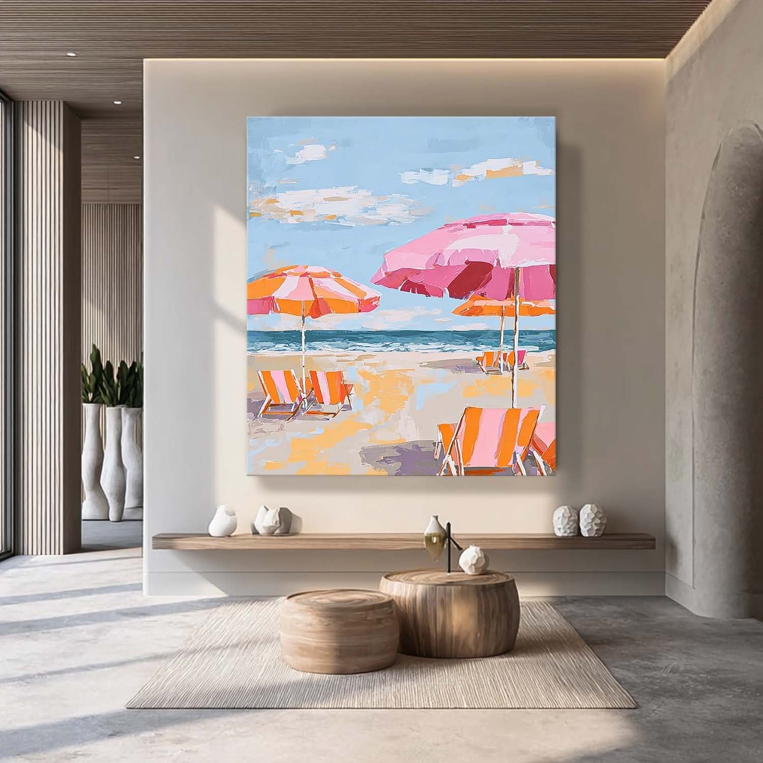 Colorful Seaside Landscape Artwork Abstract Beach Scenery Oil Painting Framed Large Wall Art Home Decor