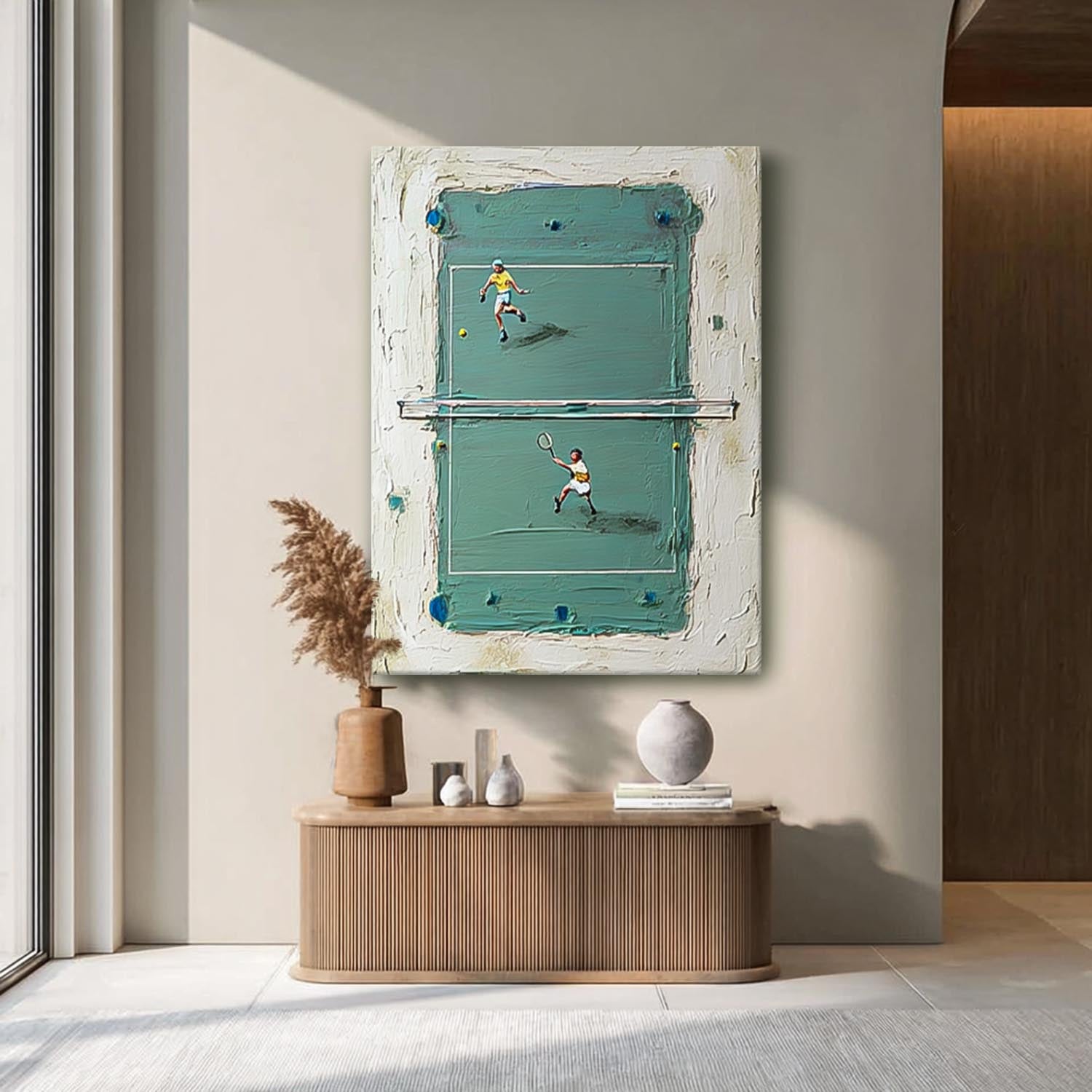 Original Green Tennis Court Oil Painting  Large Tennis Wall Art Tennis Lovers Gifts Sports Decor