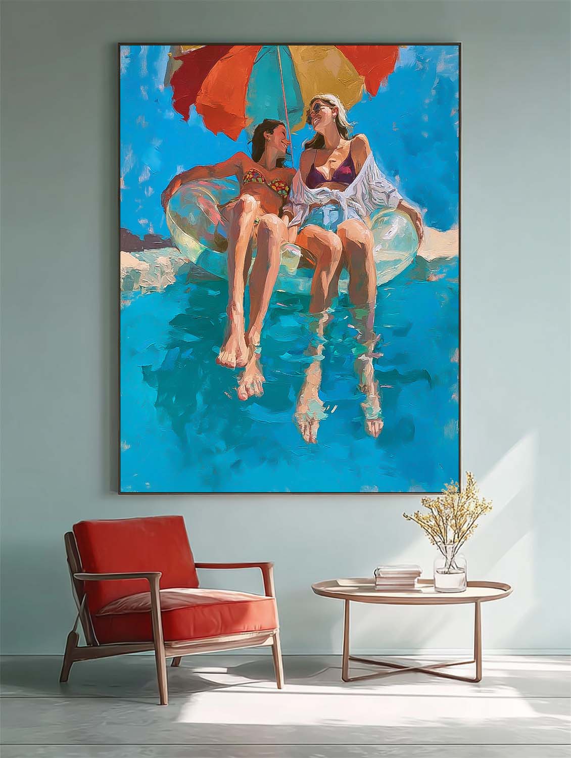 Abstract Lady playing In Water Oil Painting Canvas Original Diving Wall Art Modern Swimming Artwork