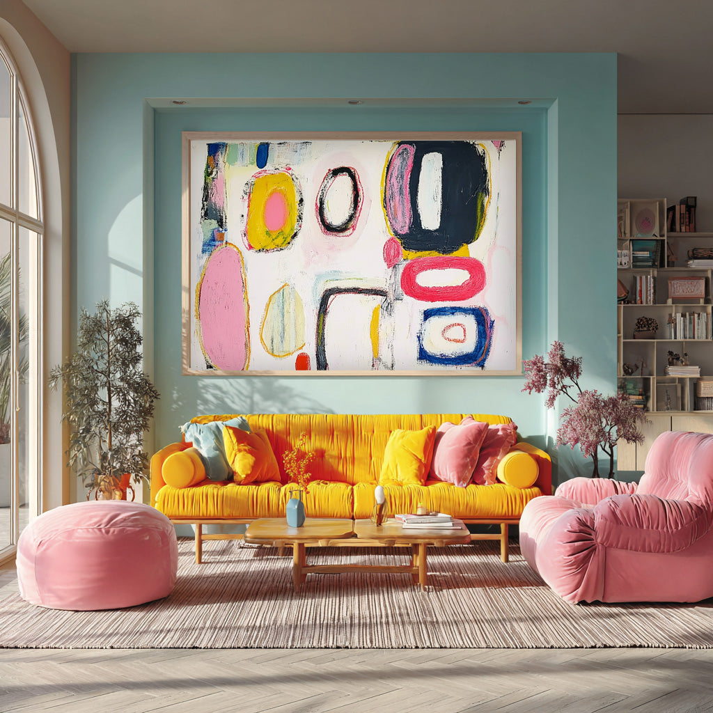 Modern Colorful  Artwork Original Irregular Geometric Circles Wall Art Abstract Graffiti Oil Painting