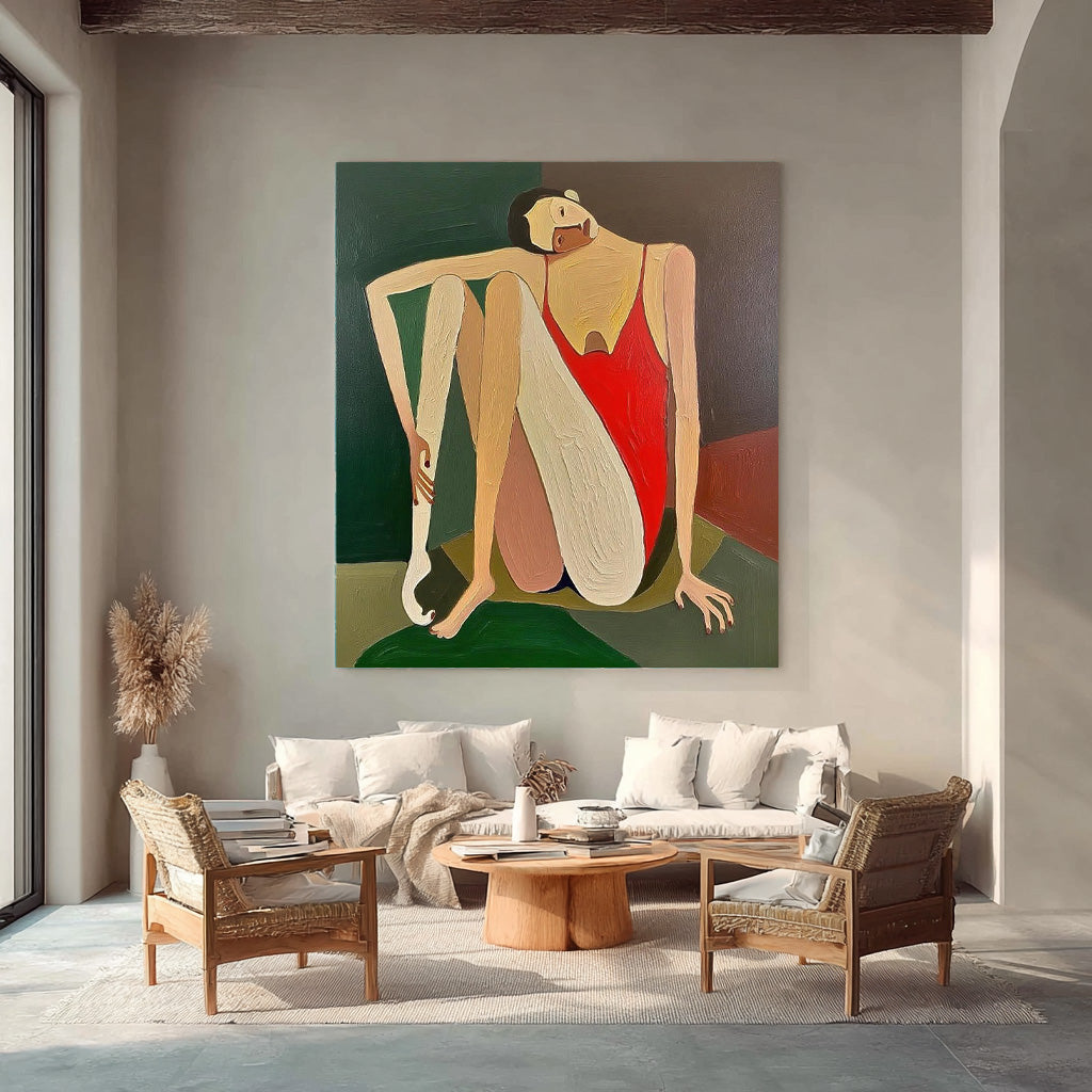Textured Dancing Girl Painting Canvas Original Large Abstract Elegant Women Figure Wall Art For Living Room