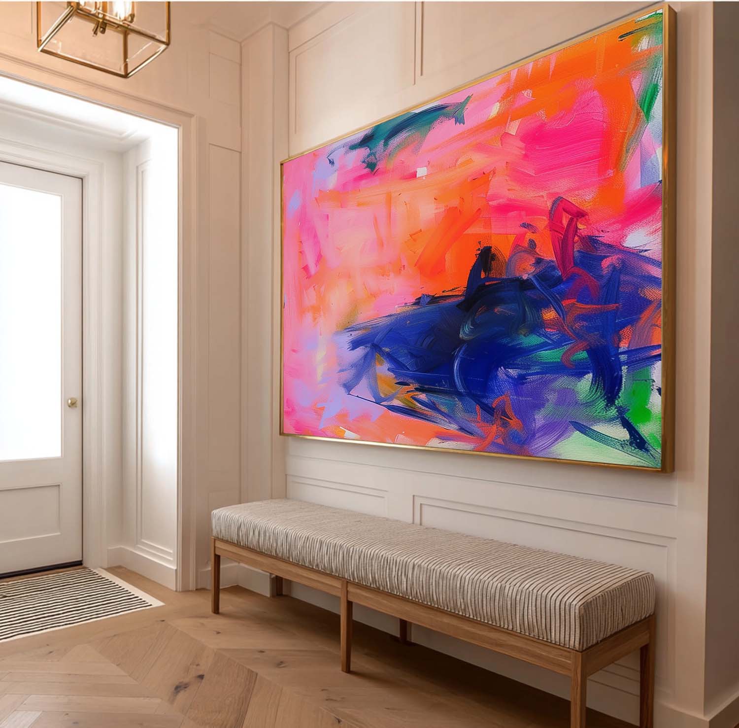 Abstract Expressionist Oil Painting Bold Color Blocking Wall Art Original Canvas For Contemporary Home Decor