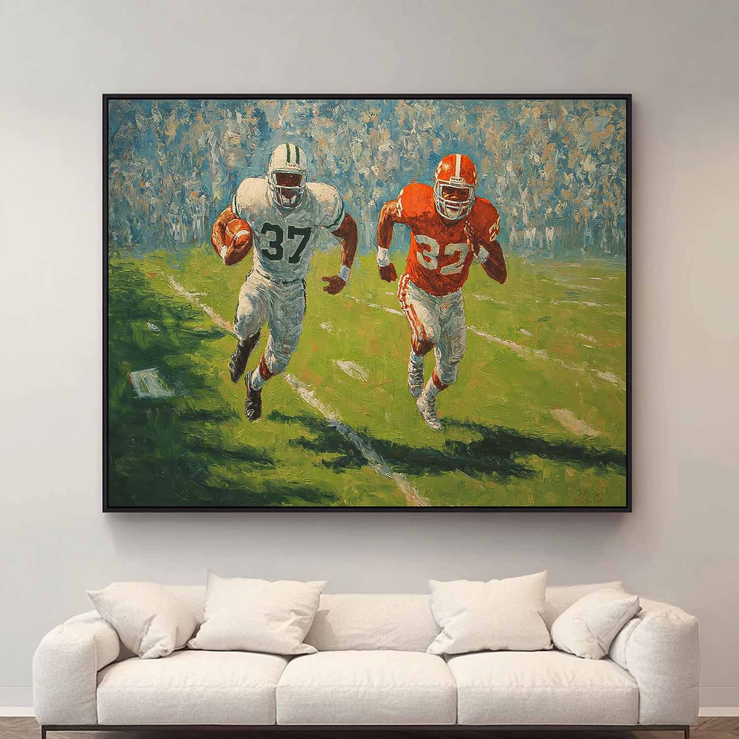 Original Rugby Canvas Wall Art Large Green 3D Texture Oil Painting Custom Work Gift  For Living Room