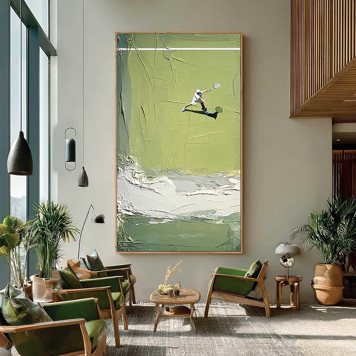 Abstract Tennis Sports Art on Canvas Large Green Tennis Court Painting Textured Wall Art Tennis Lovers Gift
