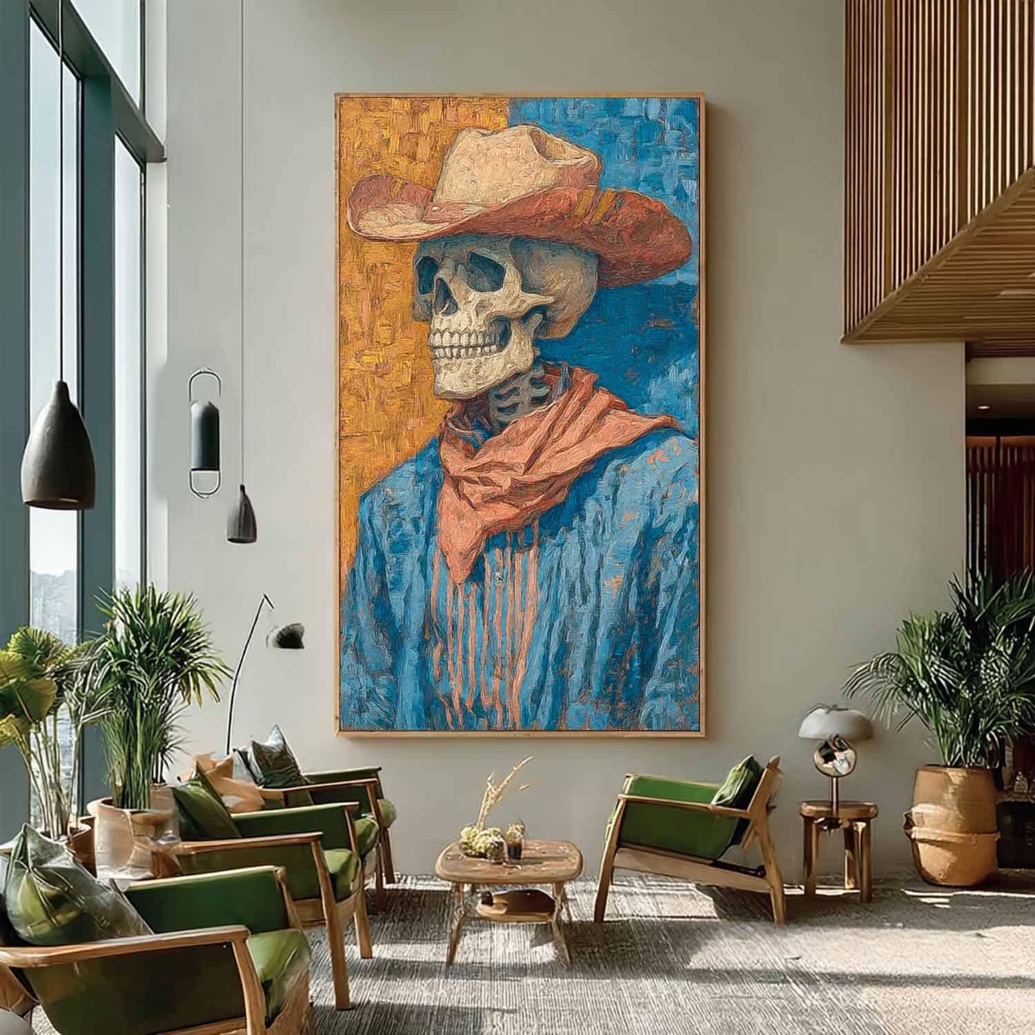 Original Gentleman Skeleton Wall Art Large Skeleton Painting Framed Abstract Figures Acrylic painting