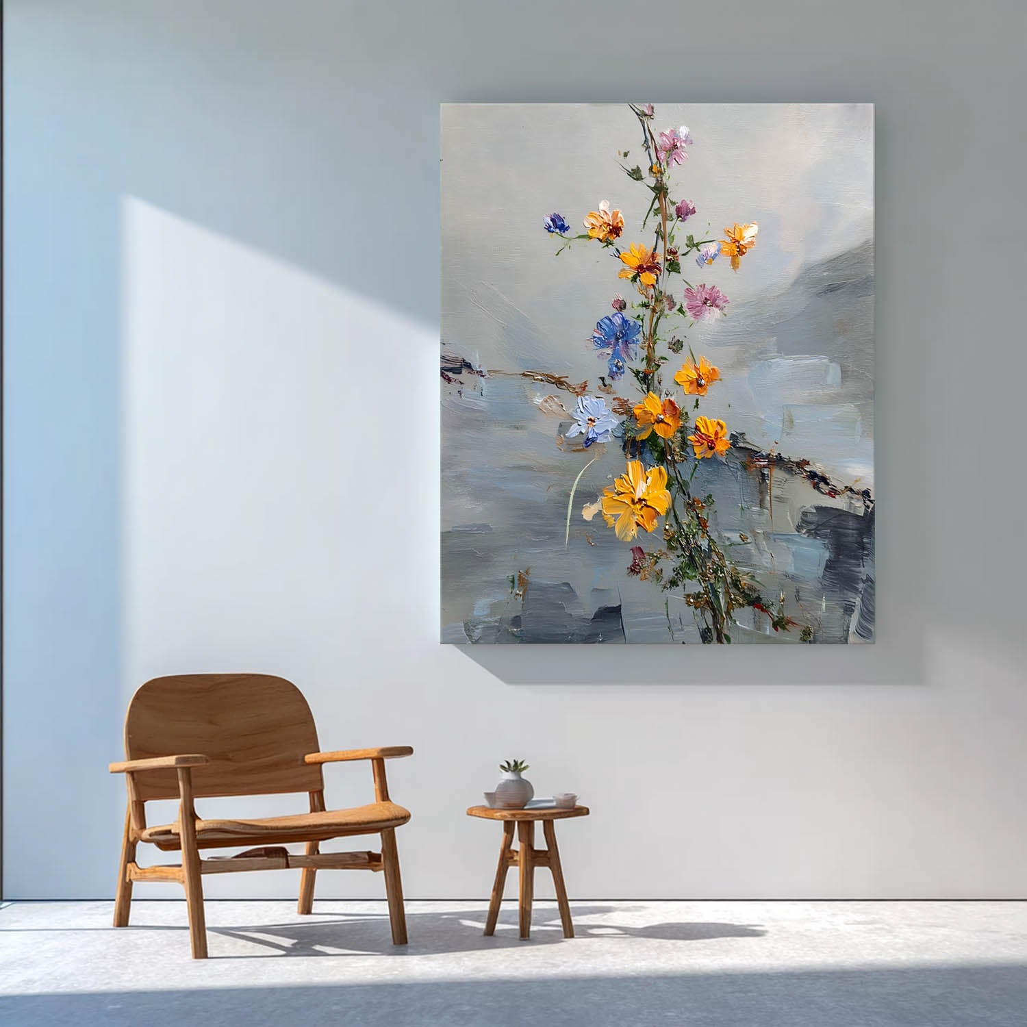 Hand-Painted Abstract Floral Oil Painting Modern Wall Art Unique Colorful Flower Canvas For Living Room Decor