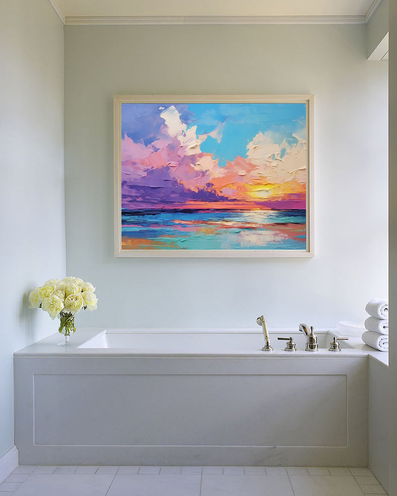 Bright Abstract Landscape Oil Painting Large Original Sunset Wall Art Modern Abstract Landscape Painting Home Decor