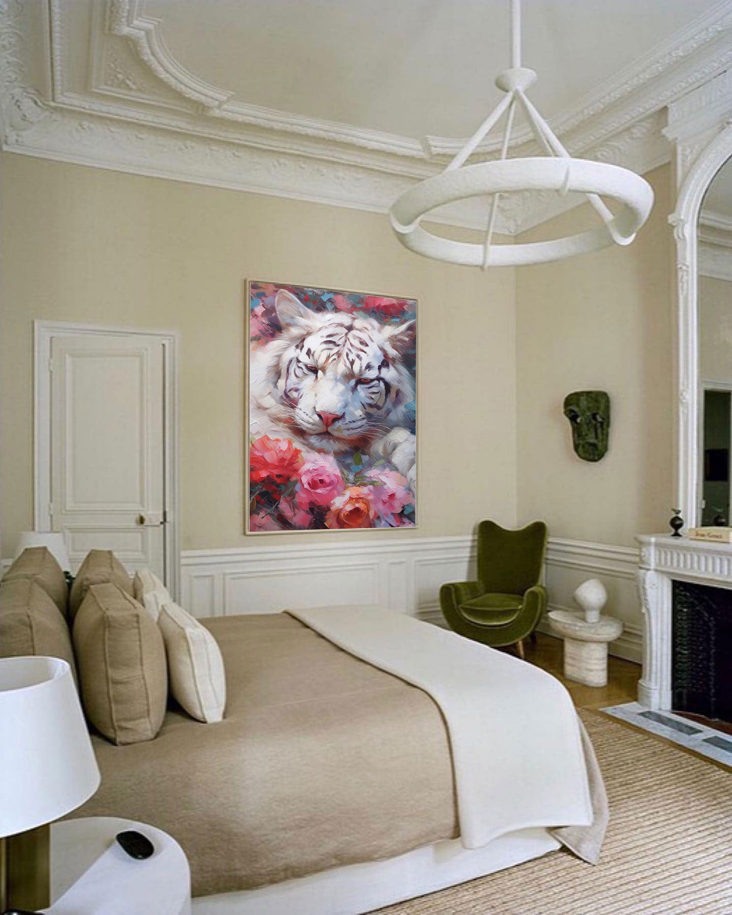 Modern Abstract White Tiger Canvas Oil Painting Original Tiger Canvas Wall Art Texture Modern Animal Oil Painting Home Decor